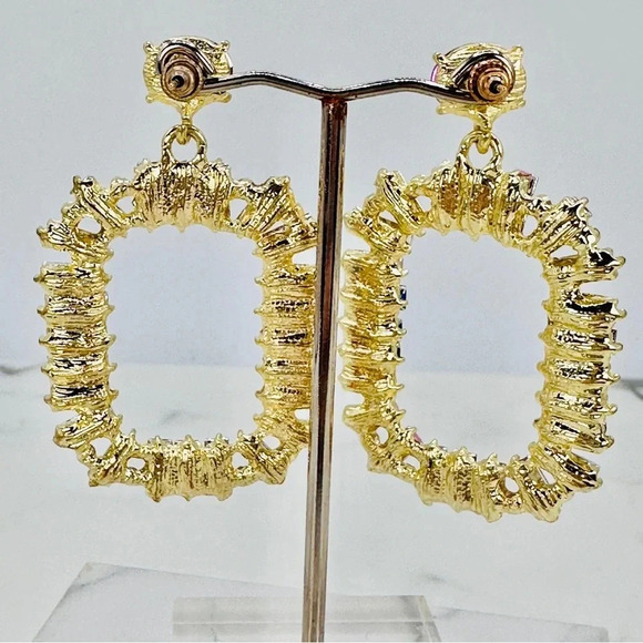 Glam Rhinestone Statement Earrings Colorful Baguette Dangle Rainbow Brig… - Picture 4 of 10